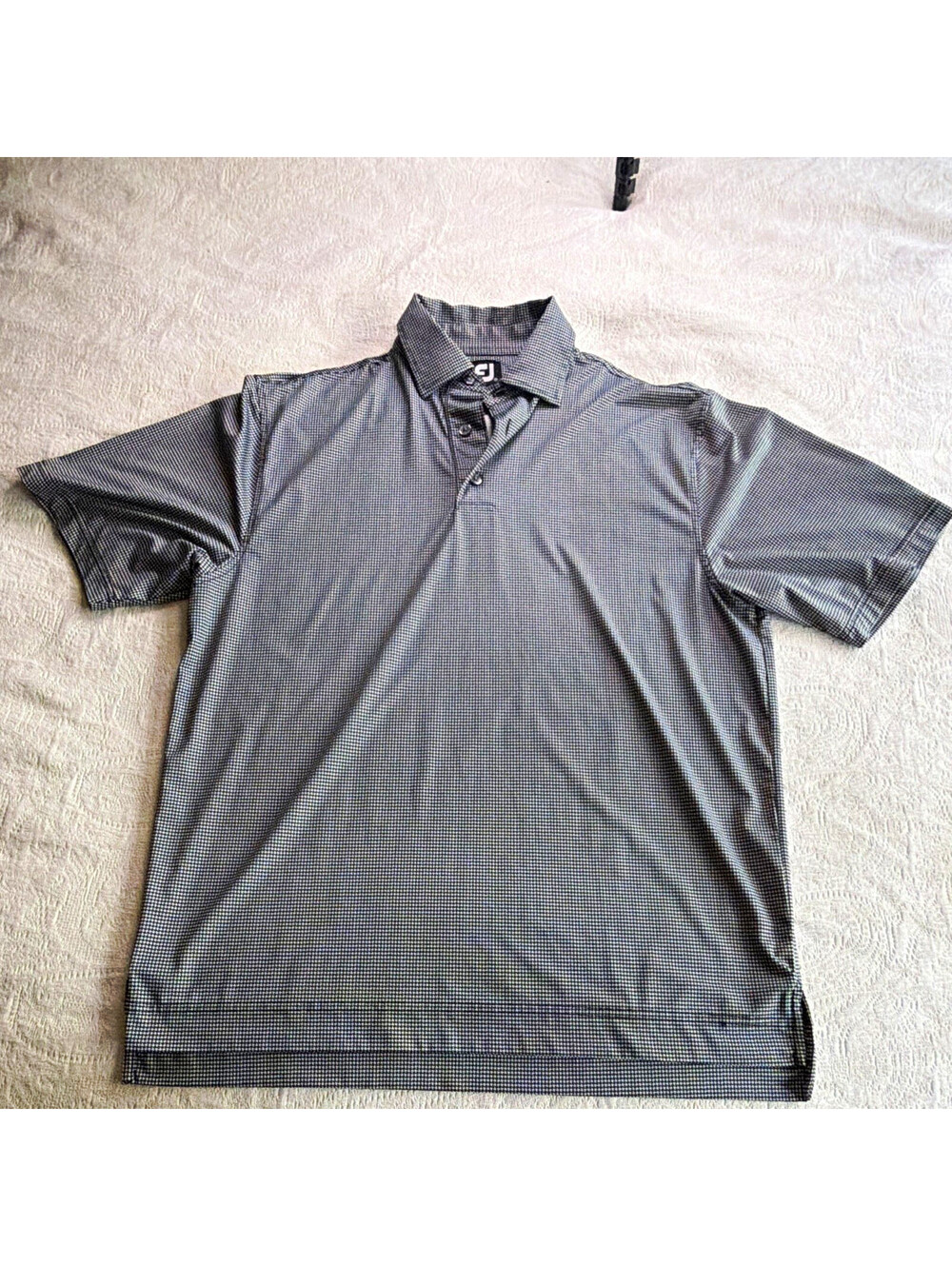 FootJoy Golf Men's Polo Shirt L Gray Black Houndstooth Polyester Logo